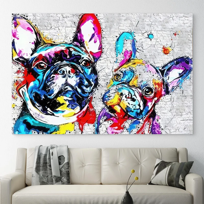 Tableau déco coloré de bouledogues en style pop art
