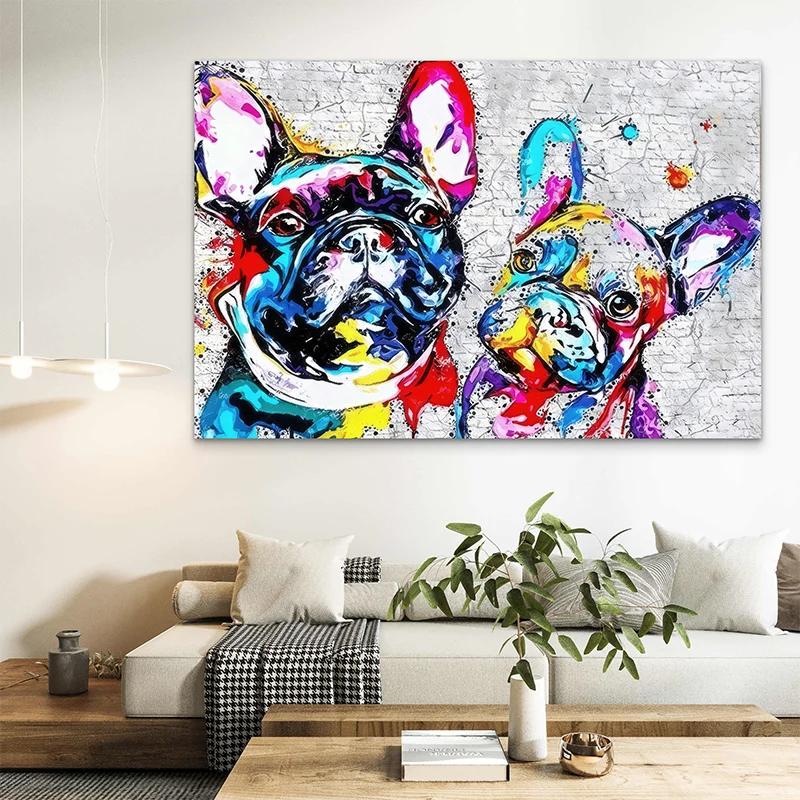 Illustration murale de bouledogues expressifs