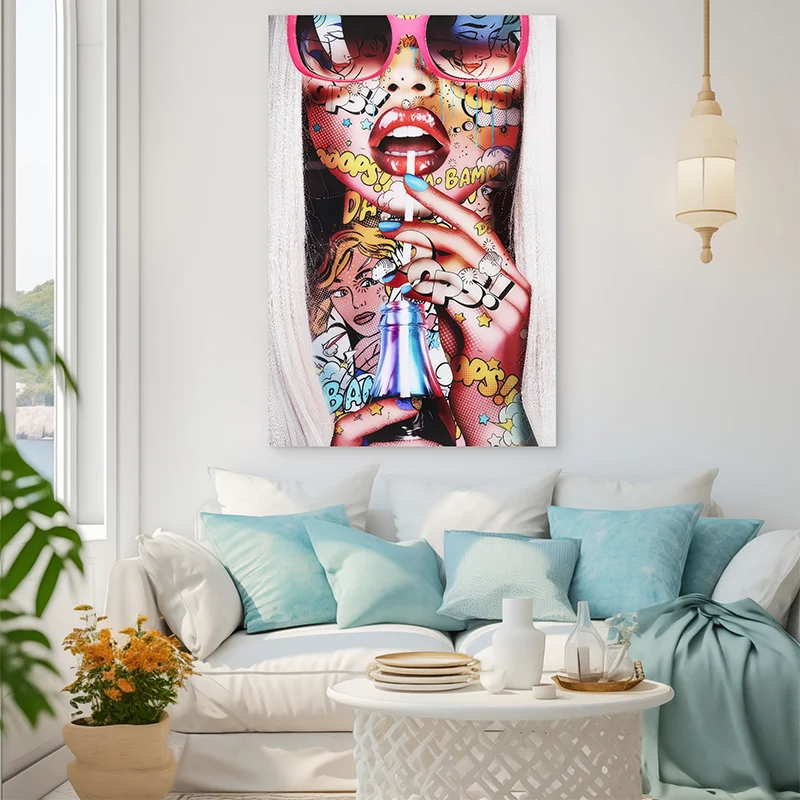 Tableau moderne femme style comics pop art - explosion de couleurs et d'énergie