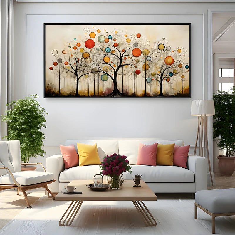 tableau arbre moderne les sphères du bois dormant cadre noir