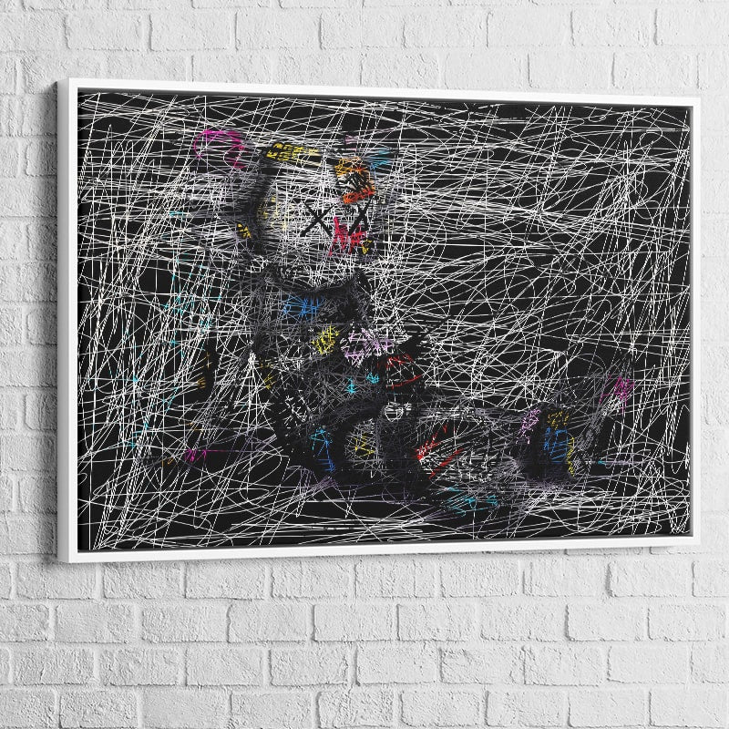 tableau kaws le dormeur de craie avec cadre blanc