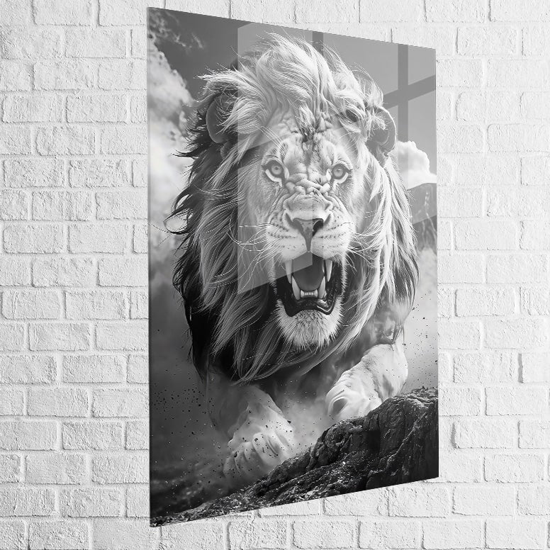 tableau lion face au roi en plexiglas premium