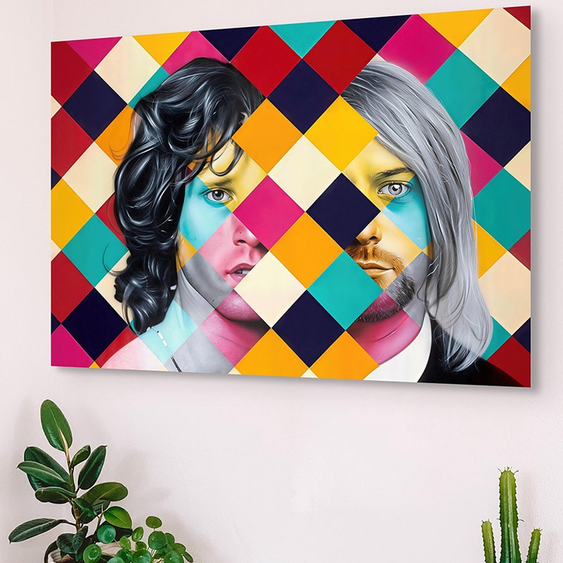 tableau pop art visages en fusion jim morrison kurt cobain