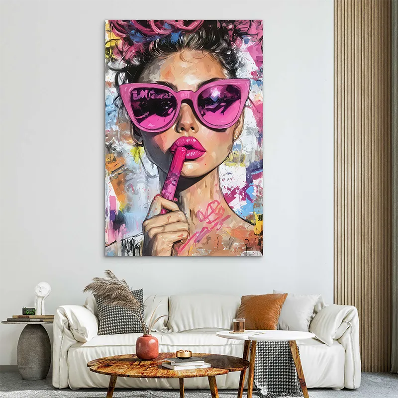 Tableau Glam Attitude femme lunettes roses style pop art