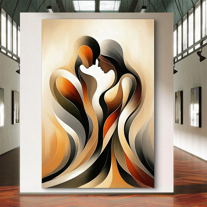Tableau abstrait couple entremêlé - art mural contemporain Harmonie Sensuelle