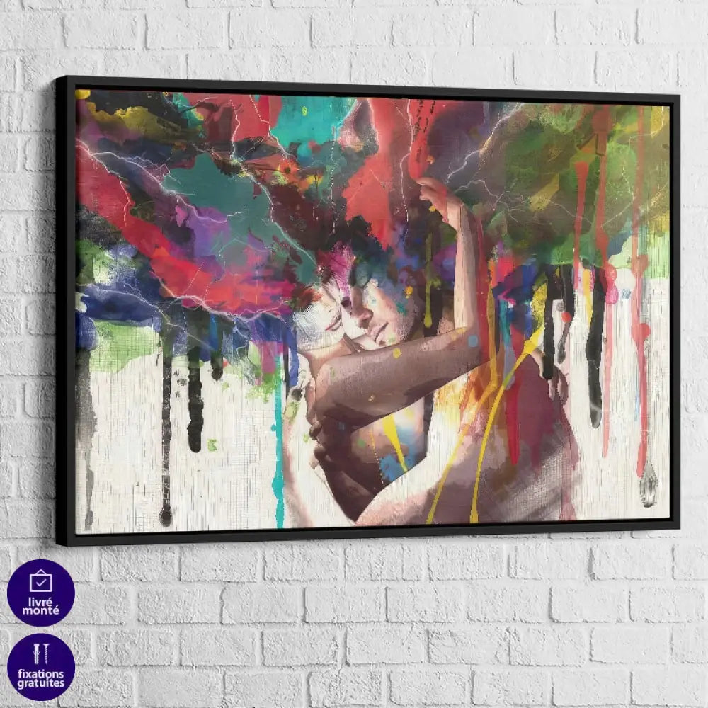 Tableaux Moderne le couple Amoureux 75x100cm / Cadre Noir Toile Imprimée