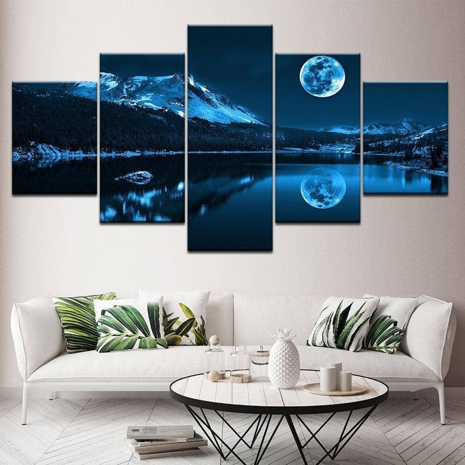 Tableau Montagnes et Lac Nuit Bleue - Montableaudeco
