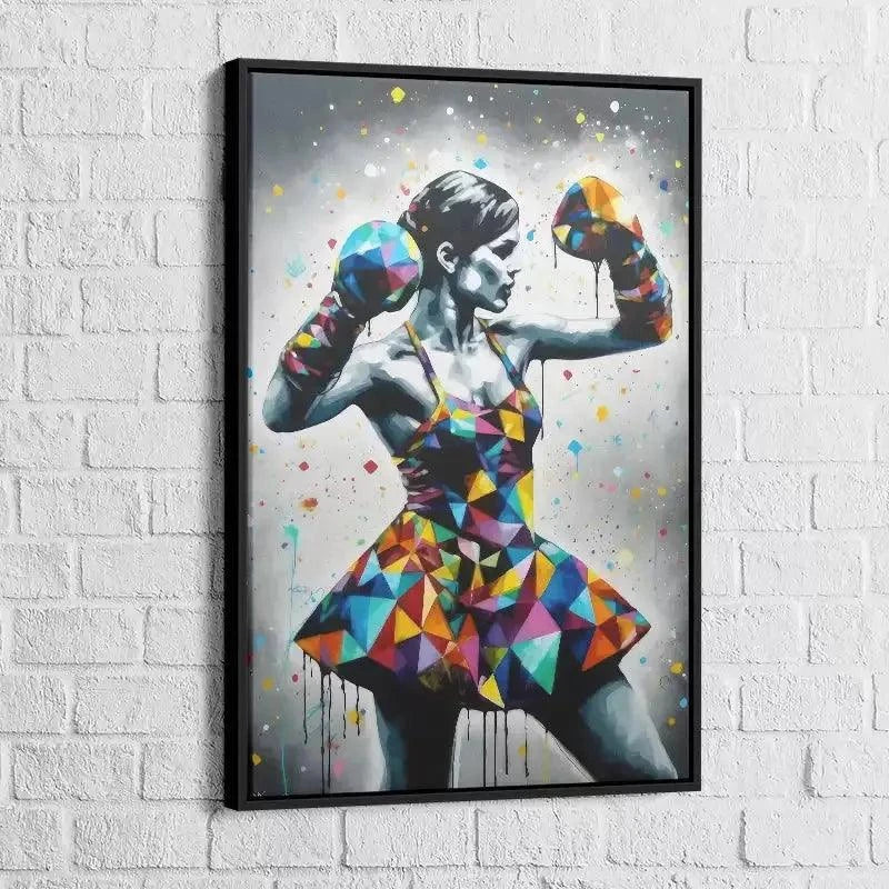 Street art mural d’une boxeuse en tutu multicolore