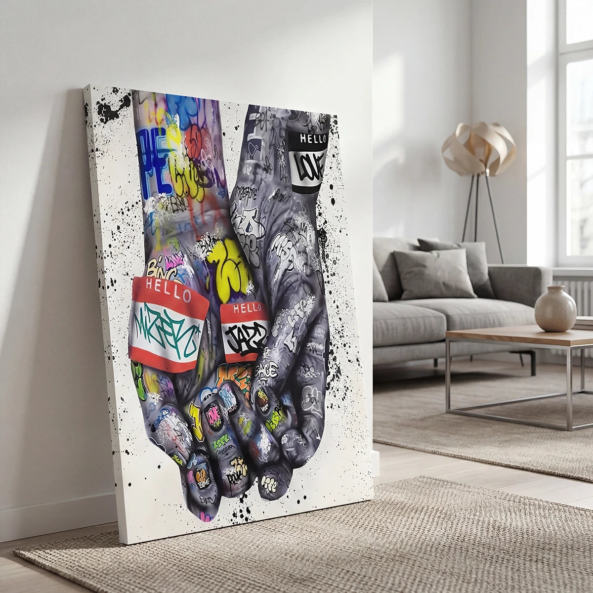Décoration murale urbaine mains street art moderne