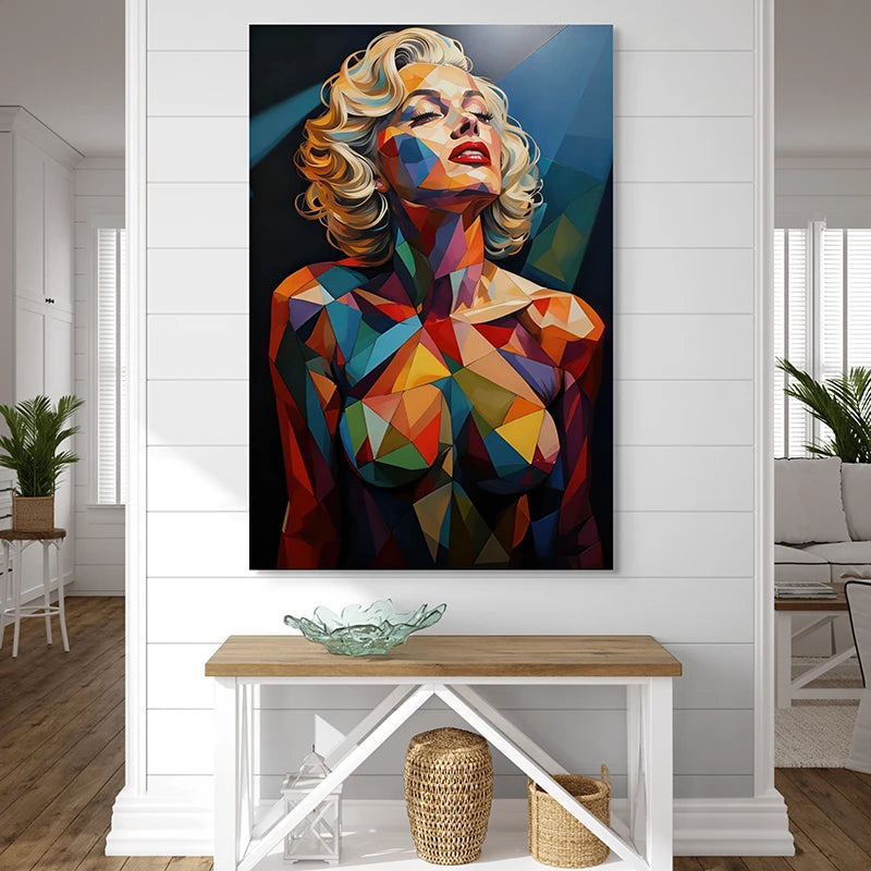 Tableau Moderne – Portrait Marilyn en Facettes Colorées