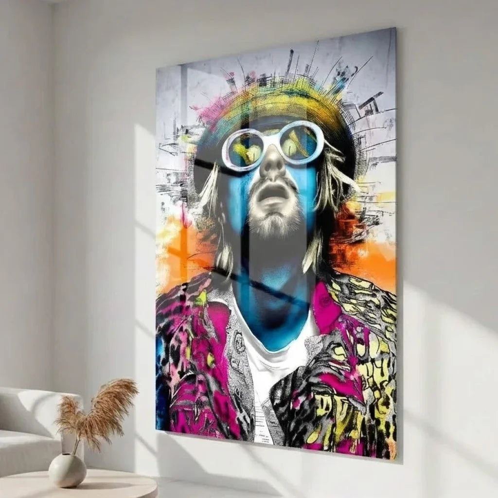 Tableau street art Cobain portrait rock moderne couleurs vives