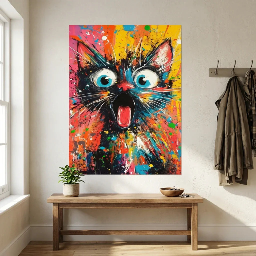 Tableau chat contemporain très coloré pour chambre ado ou gaming