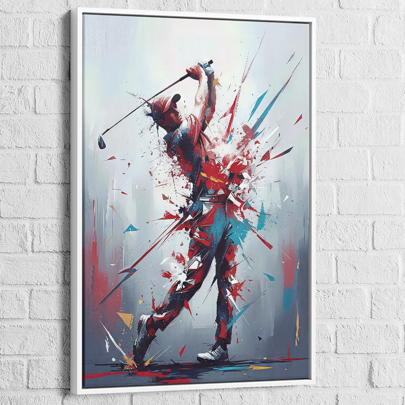 Tableau golf – Swing Explosif, cadre blanc