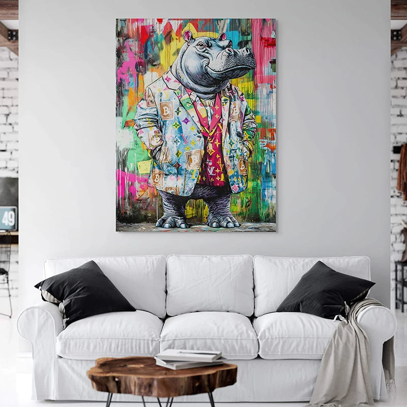 Tableau graffiti hippo dandy moderne déco murale urbaine