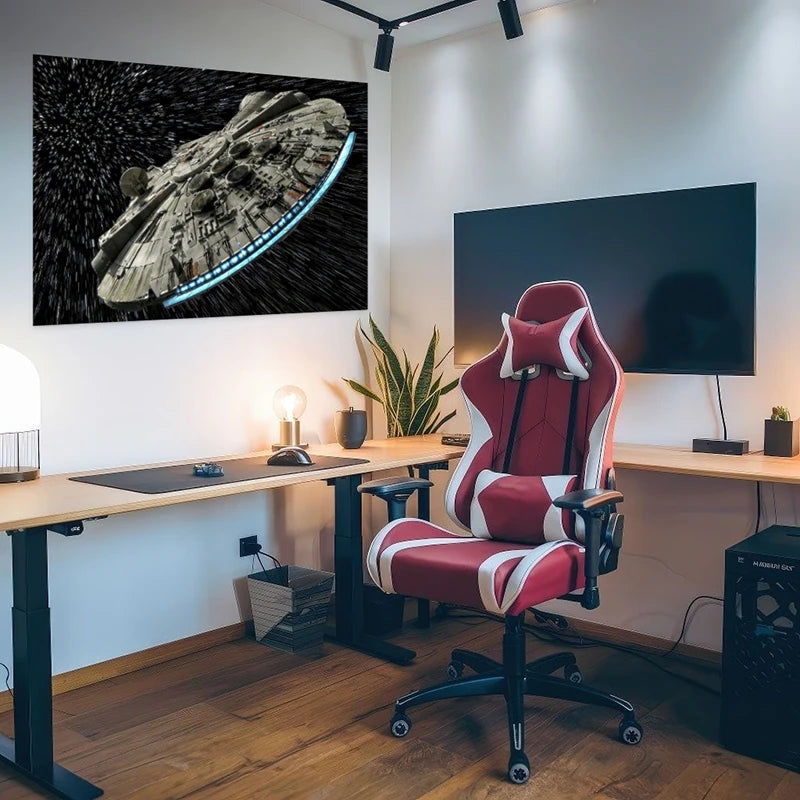 Tableau mural Faucon Millénium fond galaxie bleue et étoiles