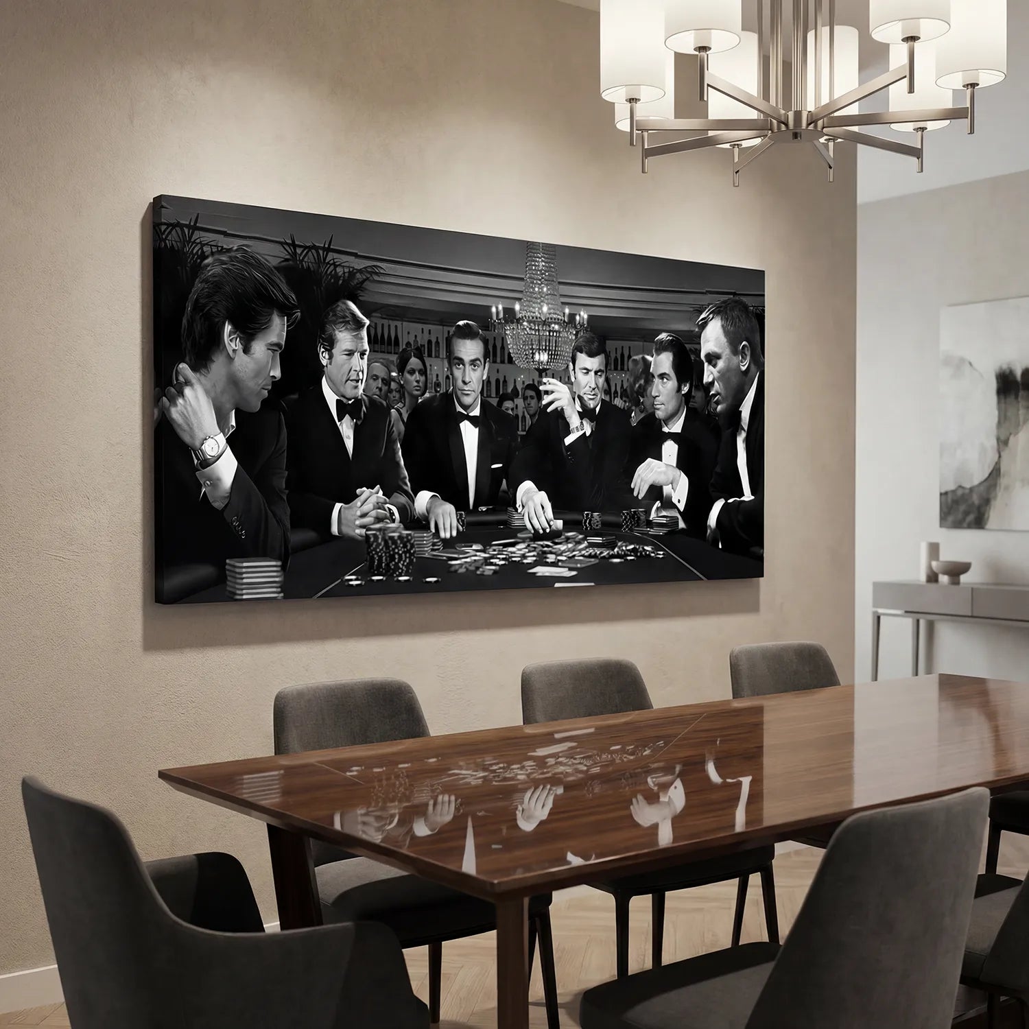 Tableau noir et blanc James Bond, ambiance cinéma et casino pour salon