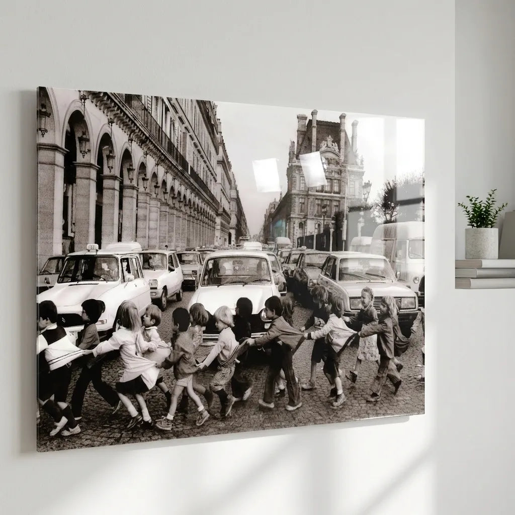 Tableau plexiglas photo Paris noir et blanc Les tabliers de la rue de Rivoli finition brillante premium