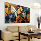 Tableau abstrait musicien – violon en couleurs cubiste