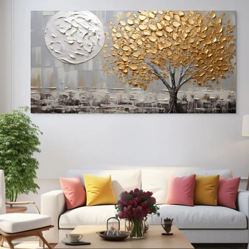Tableau Arbre Nocturne d’Or 40x80cm / Toile tendue sur châssis Tableau Arbre