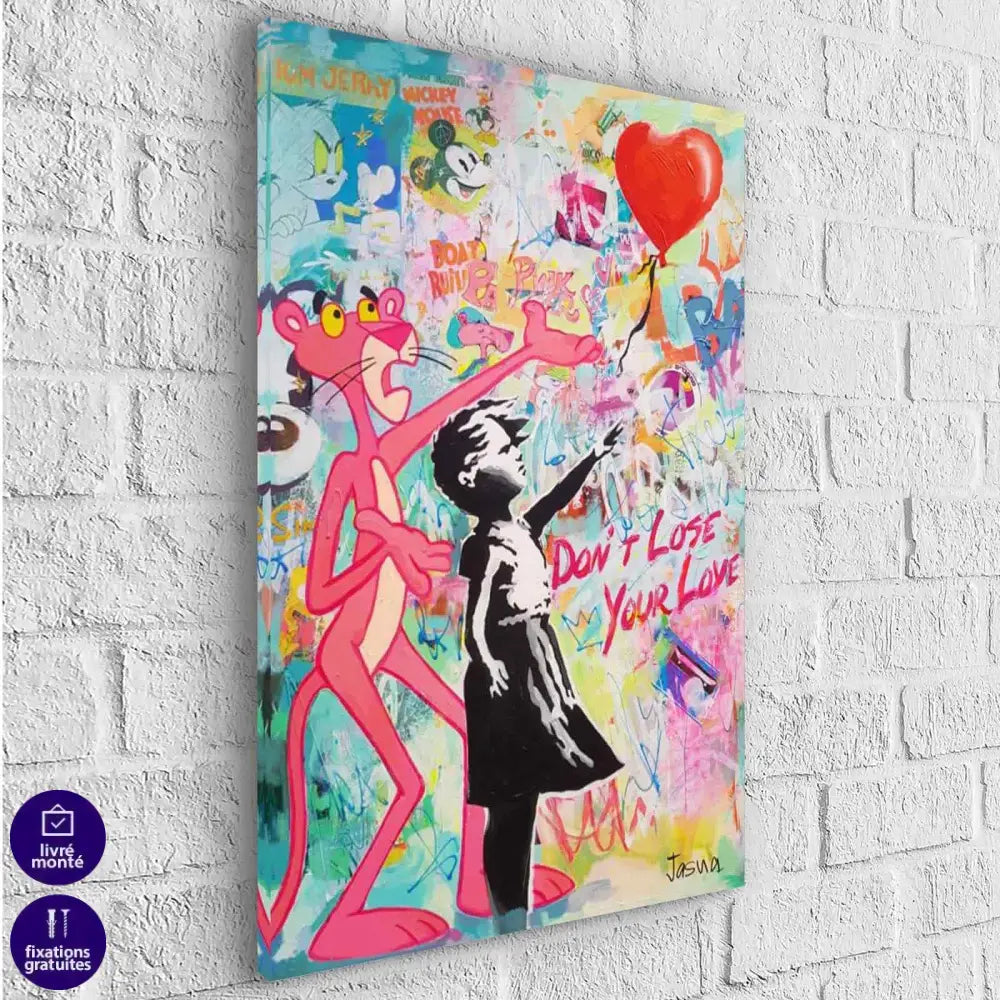 Tableau Banksy La fille au Ballon et La Panthère Rose - Montableaudeco