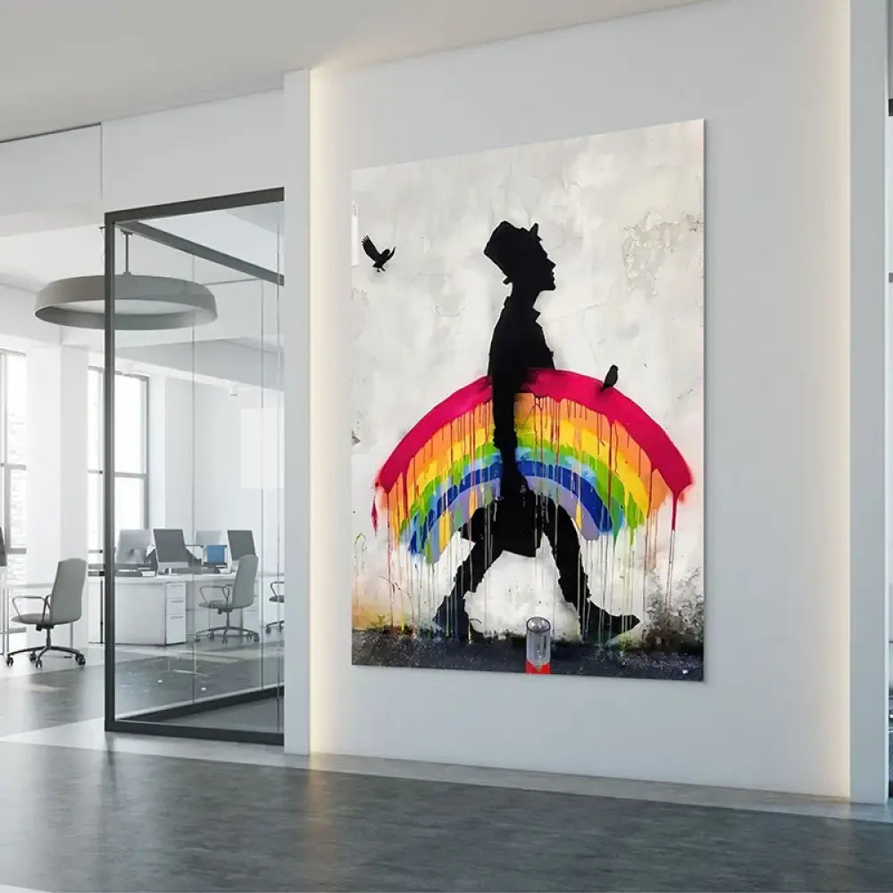 Tableau Banksy – art urbain coloré pour déco murale moderne