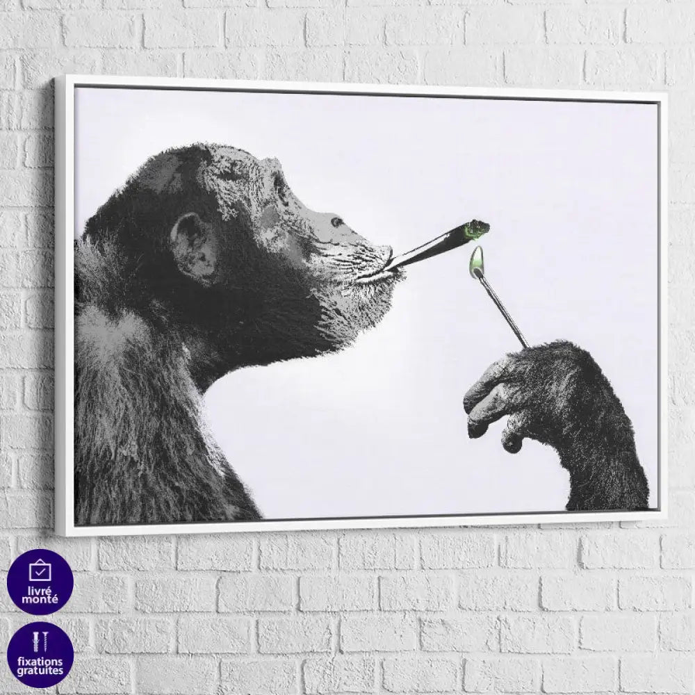 Tableau Banksy Monkey Smooking 40x60cm / Cadre Blanc Tableau Banksy