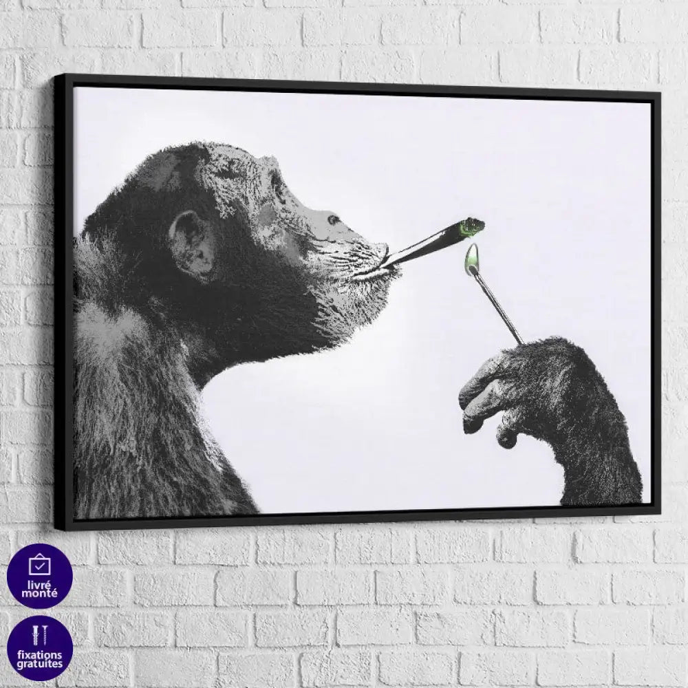 Tableau Banksy Monkey Smooking 40x60cm / Cadre Noir Tableau Banksy