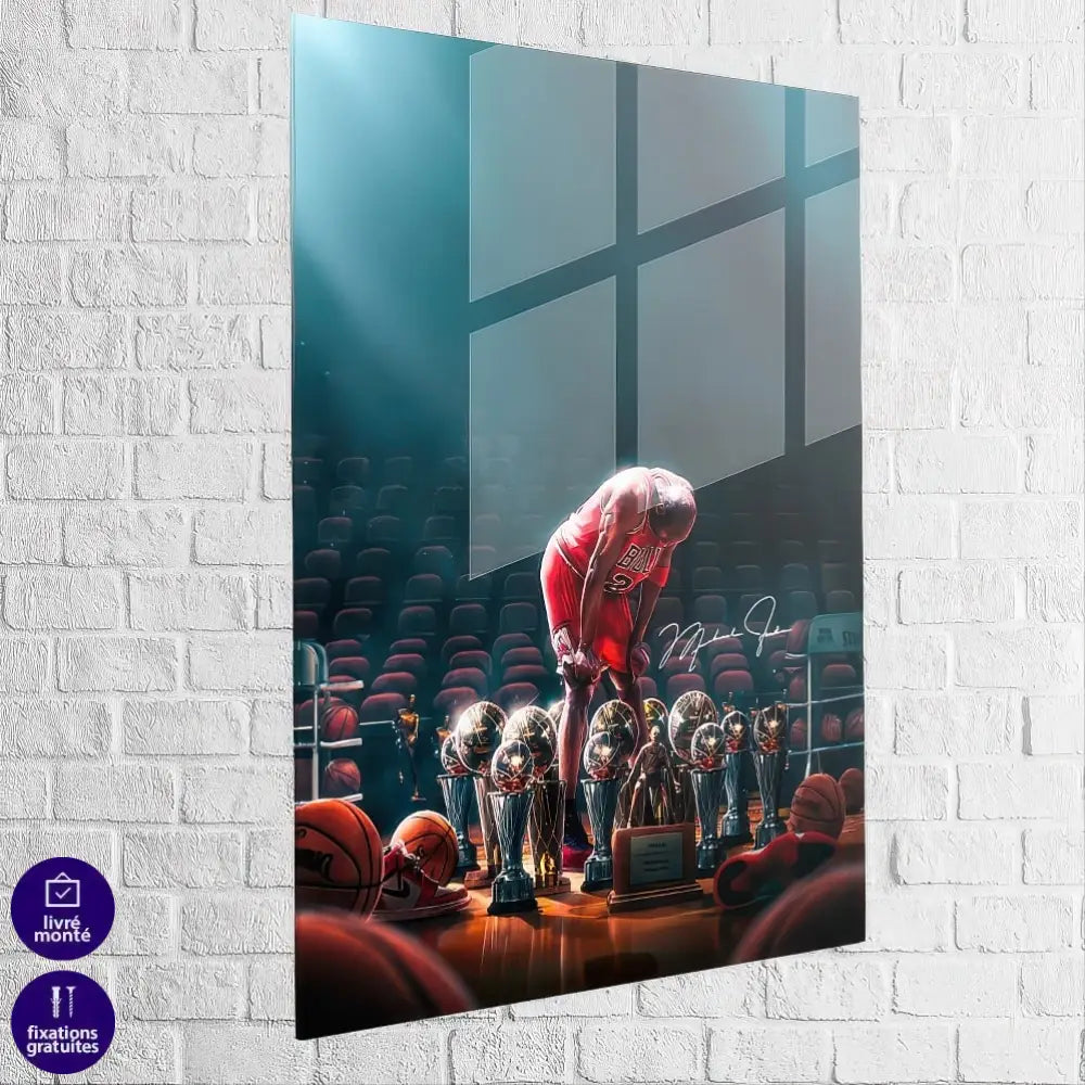 Détail artistique d’un trophée NBA en tableau décoratif

