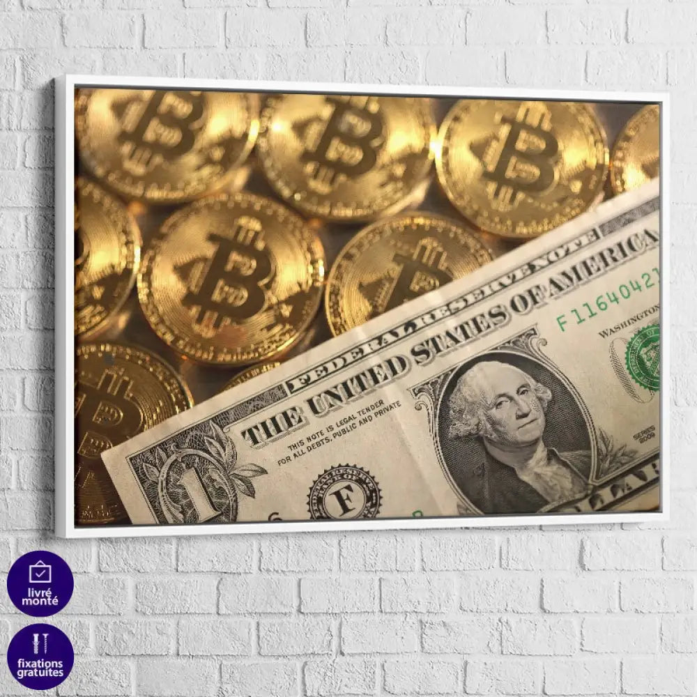 Tableau Bit Coin Dollar 40x60cm / Cadre Blanc Tableau Fleur
