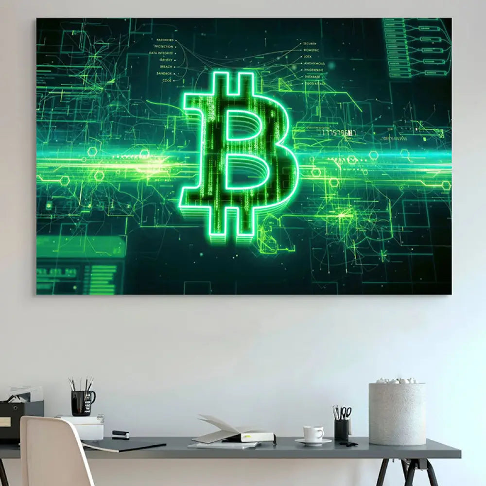 Tableau Bit Coin Electronics 40x60cm / Toile tendue sur châssis Tableau Street Art