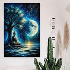 Tableau Bouddha Bleu Sous La Lune - Montableaudeco