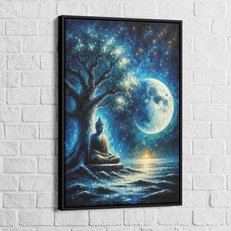 Tableau Bouddha Bleu Sous La Lune - Montableaudeco