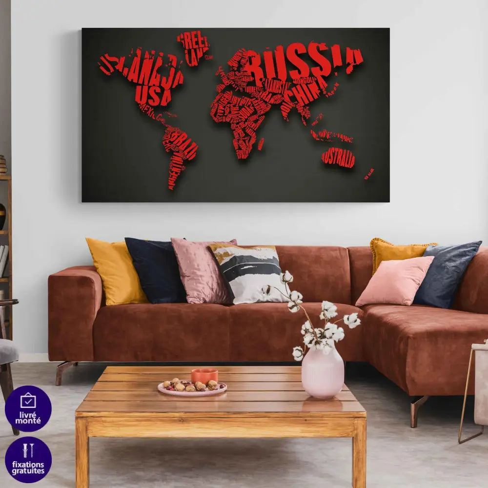 Tableau Carte Du Monde Les Lettres - Montableaudeco