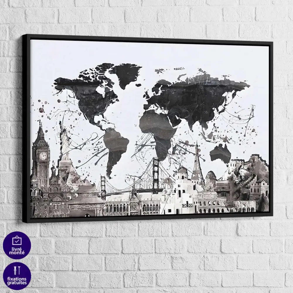 Tableau Carte du Monde Monuments - Montableaudeco