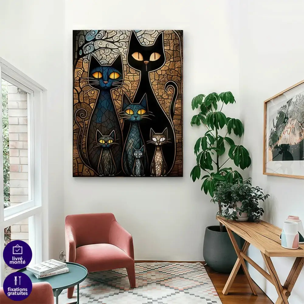 Œuvre féline graphique pour intérieur contemporain