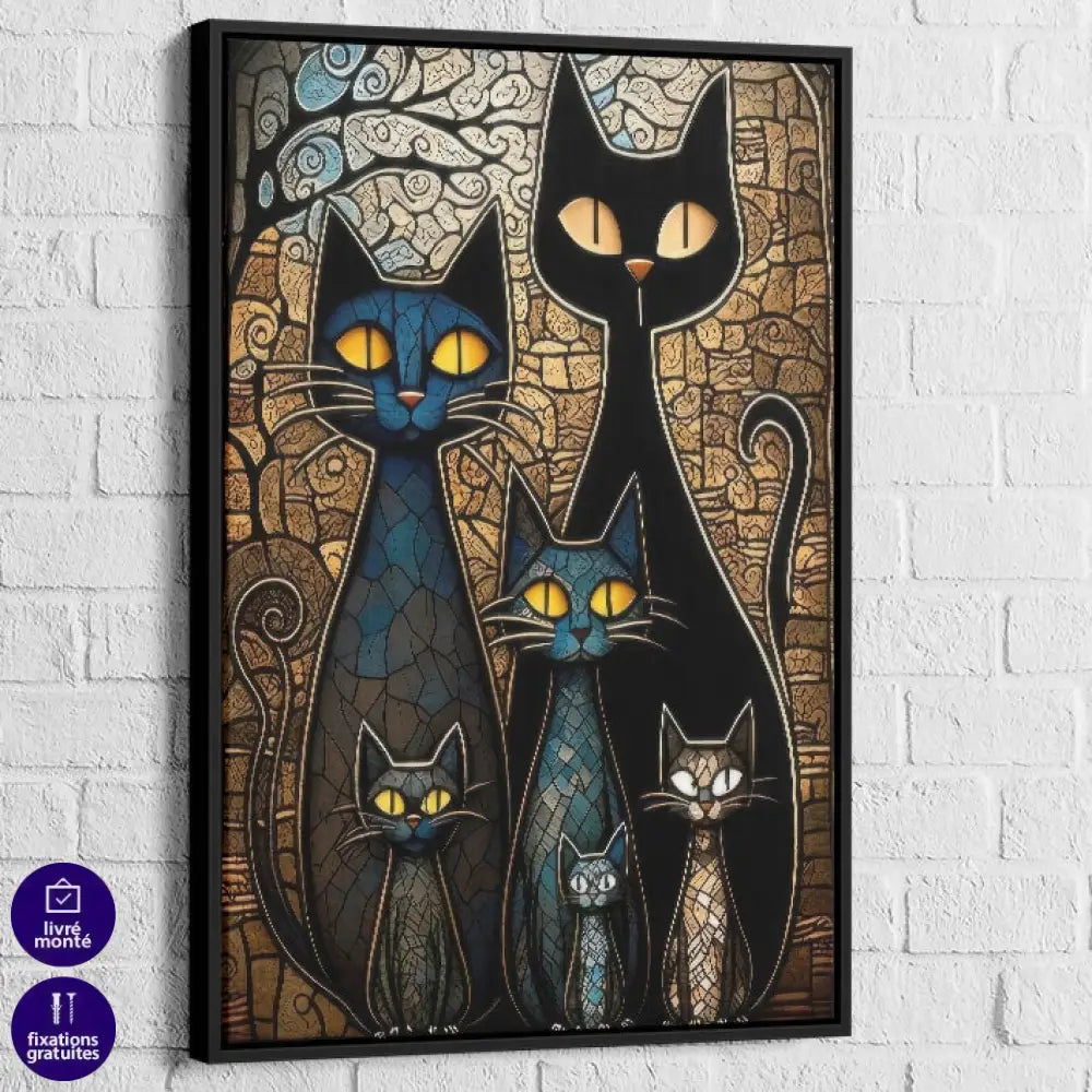 llustration artistique de chats avec effet vitrail