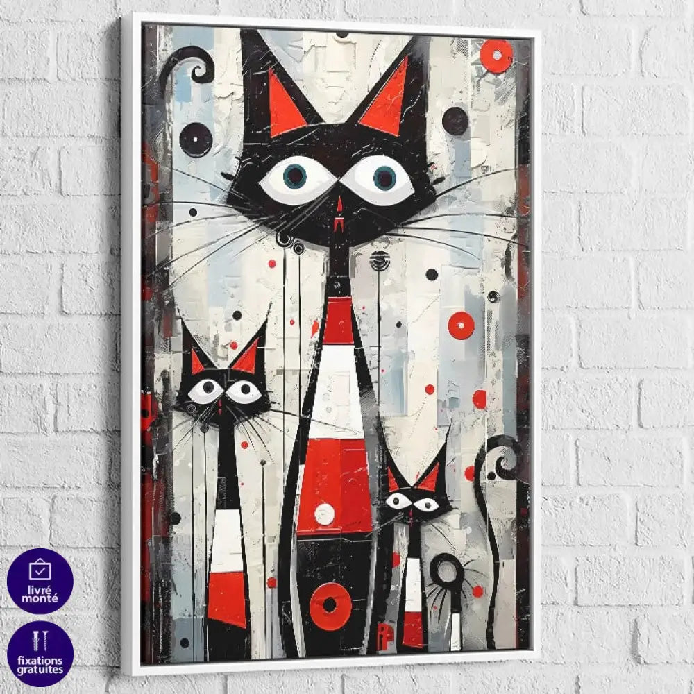 Tableau Chat Trilogie des Félins 40x60cm / Cadre Blanc / A Tableau Street Art