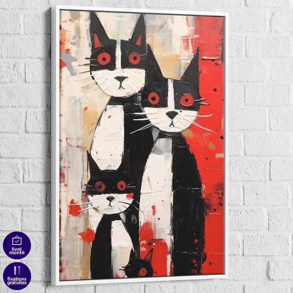 Tableau Chat Trilogie des Félins 40x60cm / Cadre Blanc / B Tableau Street Art