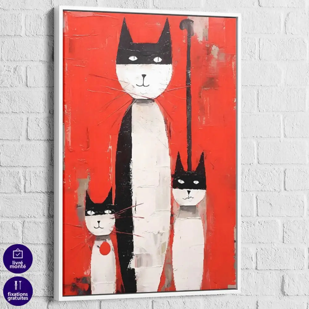 Tableau Chat Trilogie des Félins 40x60cm / Cadre Blanc / C Tableau Street Art