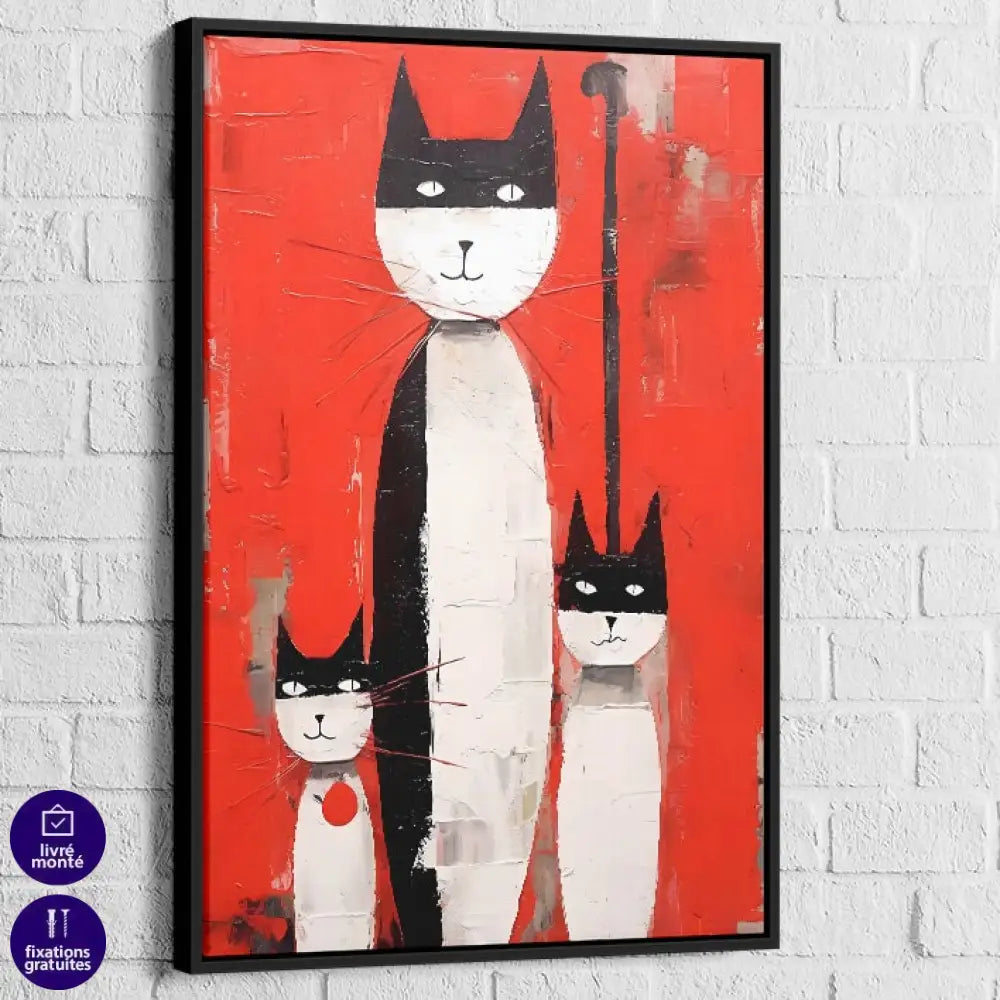Tableau Chat Trilogie des Félins 40x60cm / Cadre Noir / C Tableau Street Art