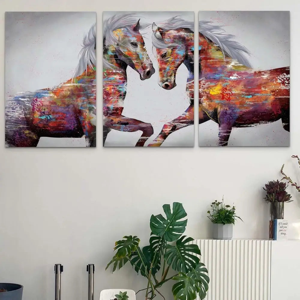 Tableau Cheval Coloré 3 Parties - Montableaudeco