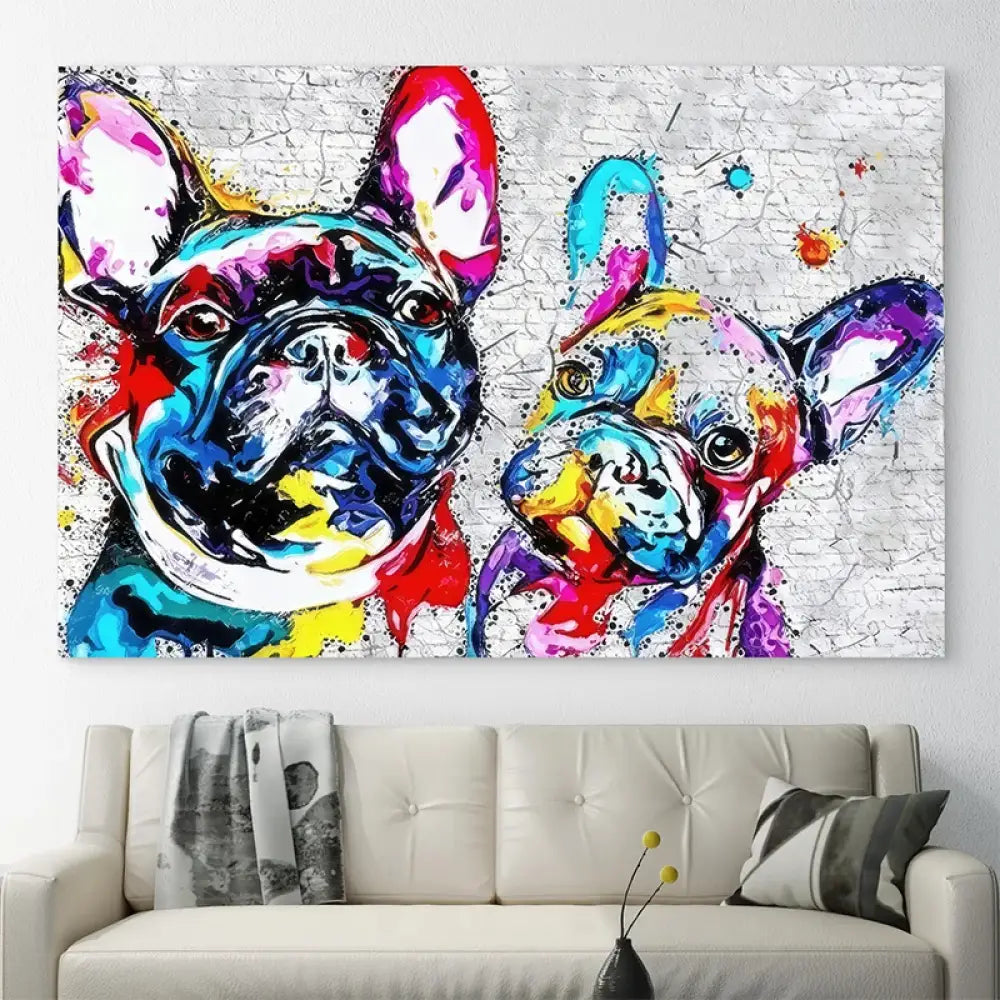 Tableau déco coloré de bouledogues en style pop art

