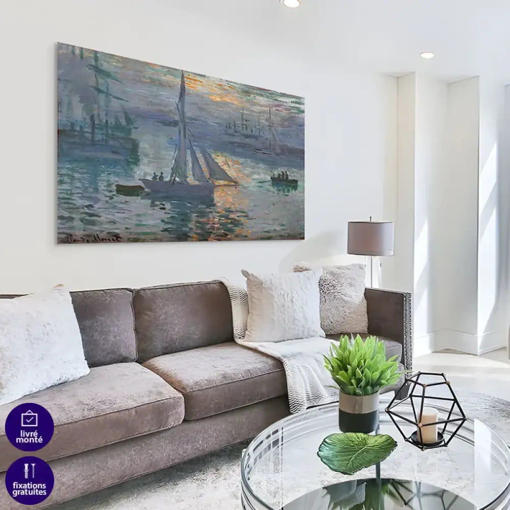 Port du Havre dans la brume, soleil orange et reflets sur l’eau