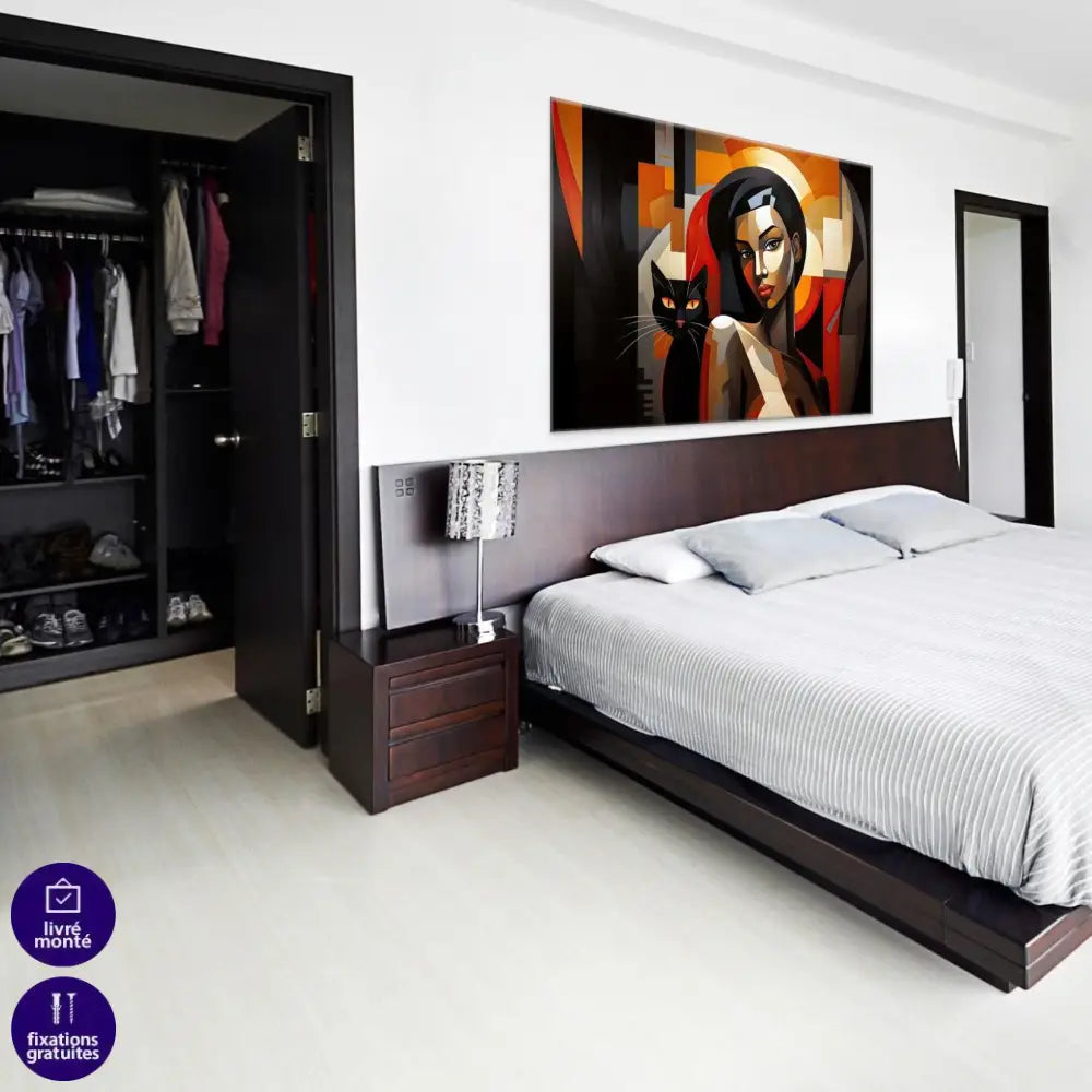 Tableau Contemporain La Femme et le Chat - Montableaudeco