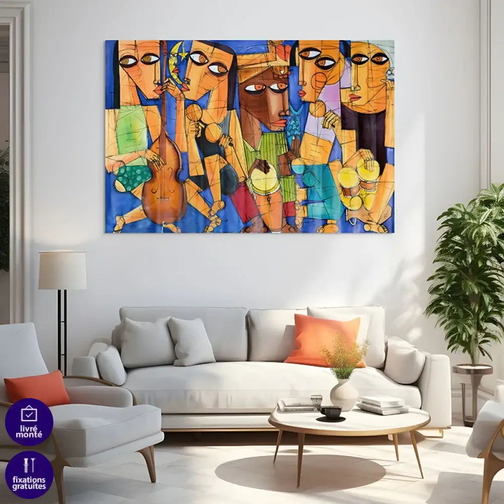 Affiche sans cadre Les Rythmes du Soleil – palette solaire, personnages géométriques