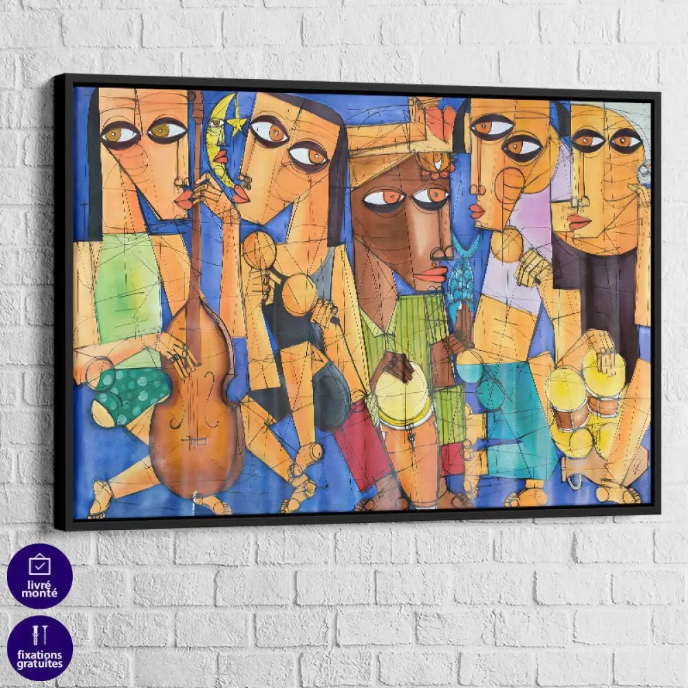 Tableau Les Rythmes du Soleil avec cadre flottant noir – look galerie pour salon