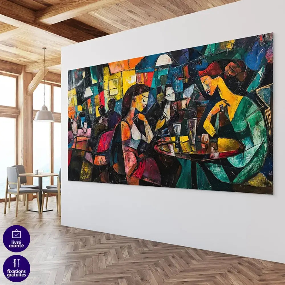 Tableau déco bar & café, aplats colorés en peinture au couteau