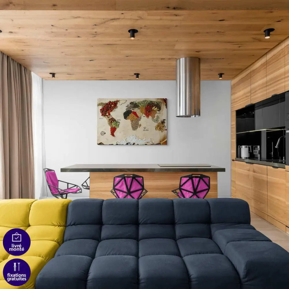 Tableau Cuisine Carte du Monde Épicée - Montableaudeco