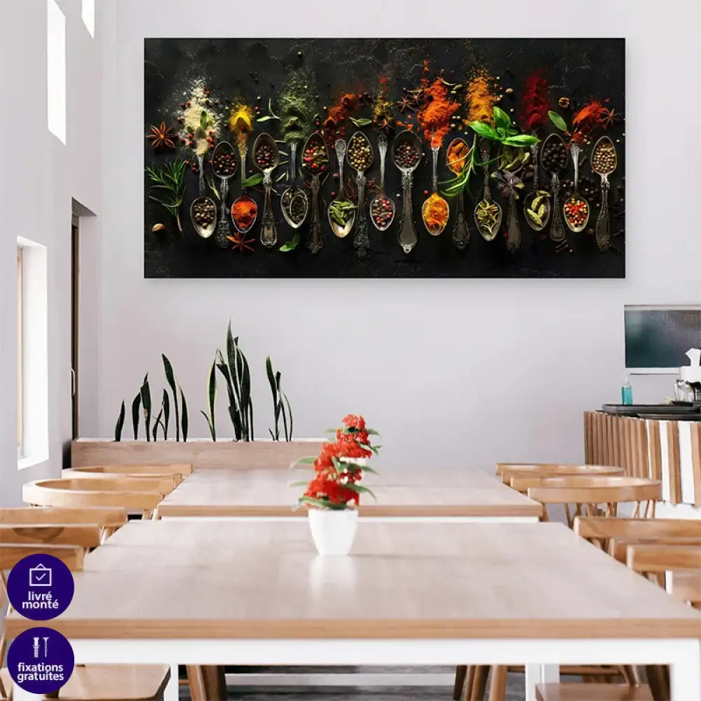 Art mural épices et cuillères anciennes - tableau contemporain pour cuisine

