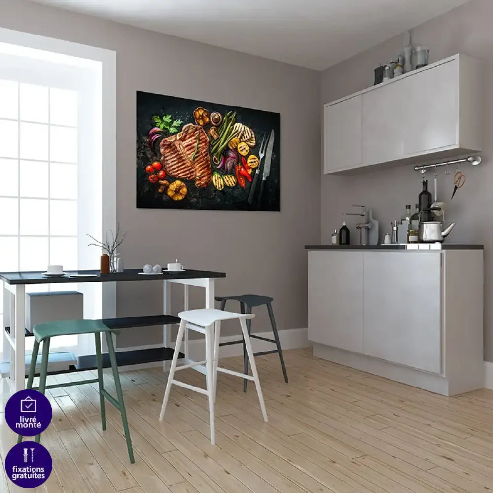Décoration murale cuisine viande grillée et légumes colorés